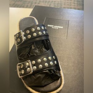NWT Saint Laurent Black Leather Sandal with Buckle (comes with original box)